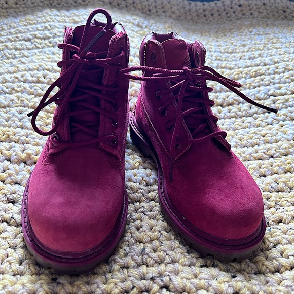 Red Timberland Nubuck Lace Up Lug Sole Waterproof Kids Unisex Boots Siz… - Picture 3 of 10